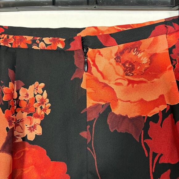 Semi Sheer Skirt Black Red Floral Double Layer Norton McNaughton 10 Flutter Hem - Picture 5 of 8